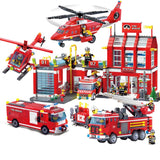 City Fire Station Truck Water Gun Fire Engine Car Building Block Sets