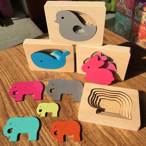 Wooden Animal Stacked 3D Puzzle