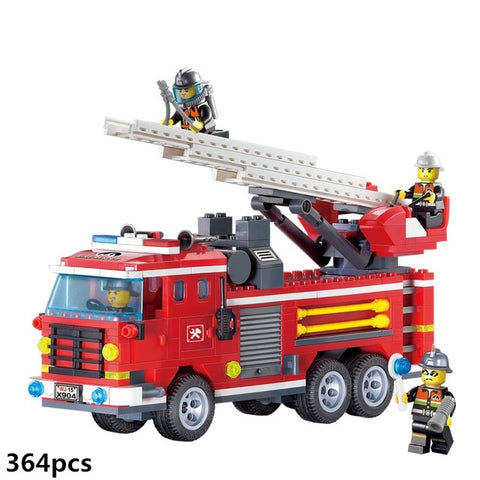 City Fire Station Truck Water Gun Fire Engine Car Building Block Sets