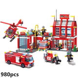 City Fire Station Truck Water Gun Fire Engine Car Building Block Sets