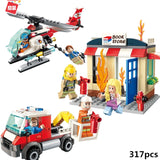 City Fire Station Truck Water Gun Fire Engine Car Building Block Sets