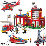 City Fire Station Truck Water Gun Fire Engine Car Building Block Sets